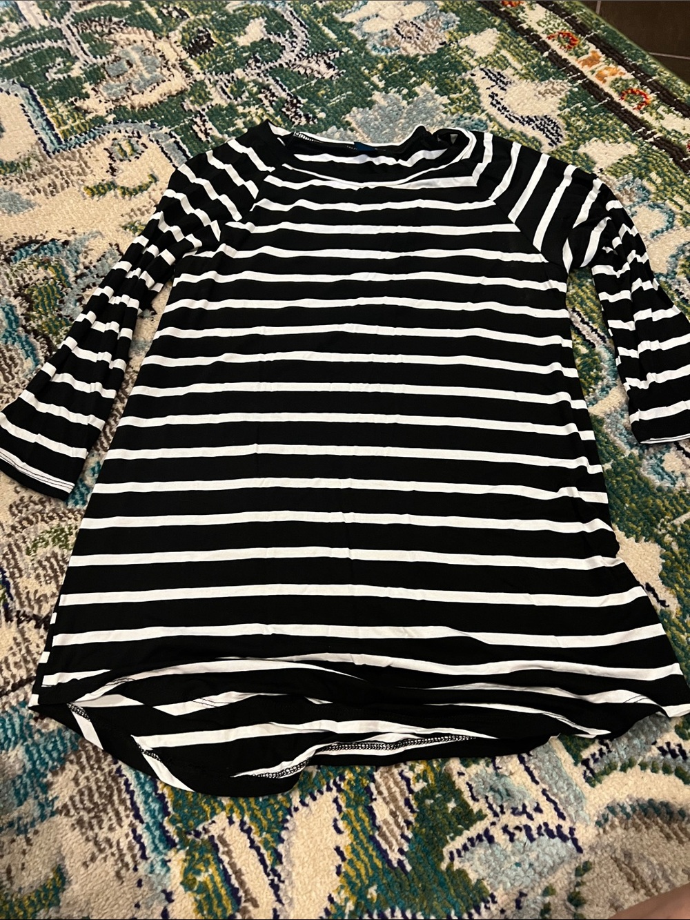 Tickled Teal Black and White Striped Long Sleeve Tunic